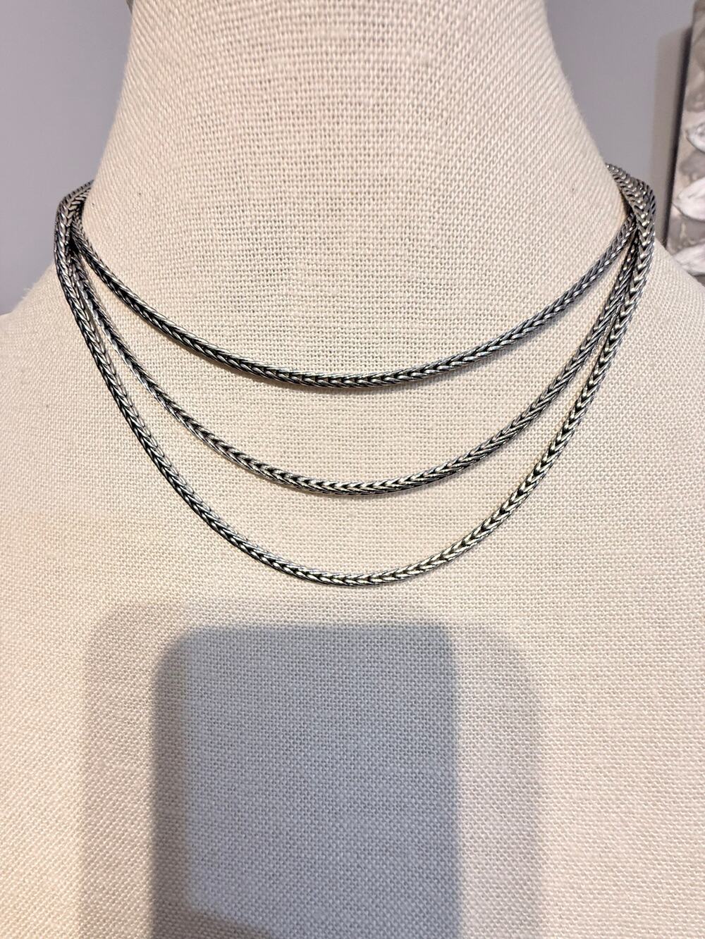 Vintage Silver Tone Multi Strand Necklace 15”